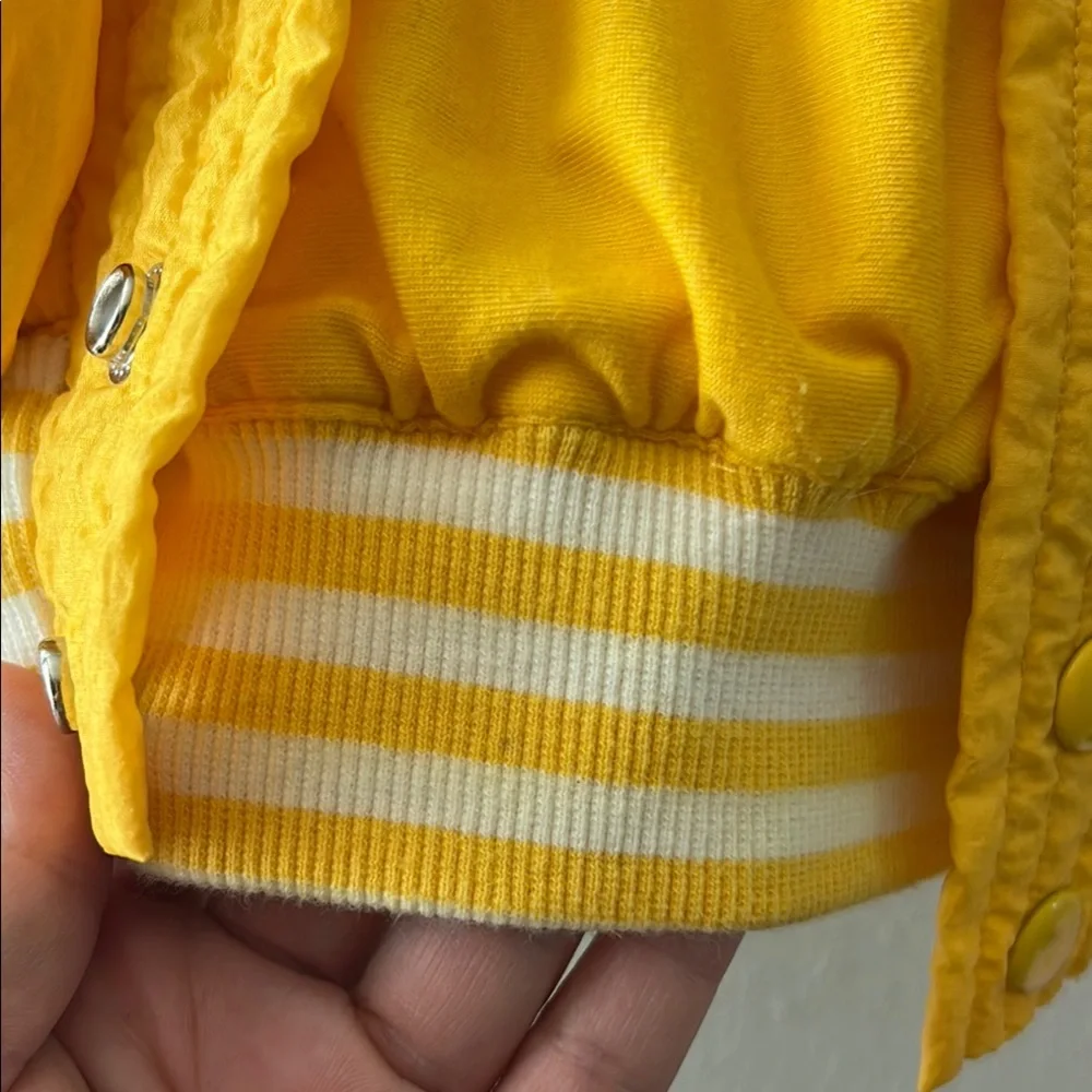 LIZ WEAR Vibrant Yellow Bomber Jacket with Striped Collar and Relaxed Fit - Picture 6 of 13